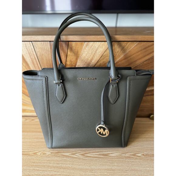 MICHAEL KORS AYDEN Olive Green LEATHER LARGE NS TOTE SHOULDER BAG HANDBAG - Picture 1 of 6